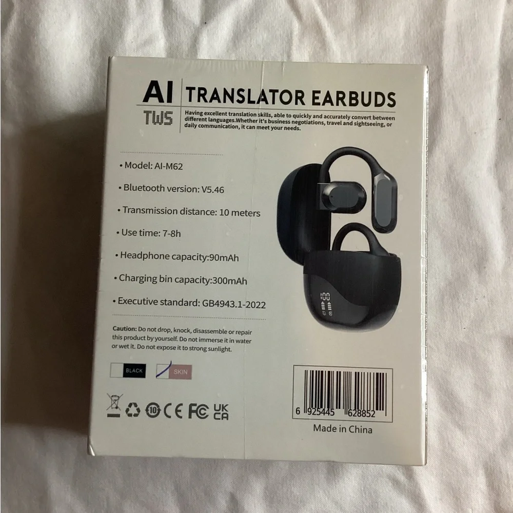 AI Translator Earbuds in Black ai-m62 wireless earbuds v5.46 new